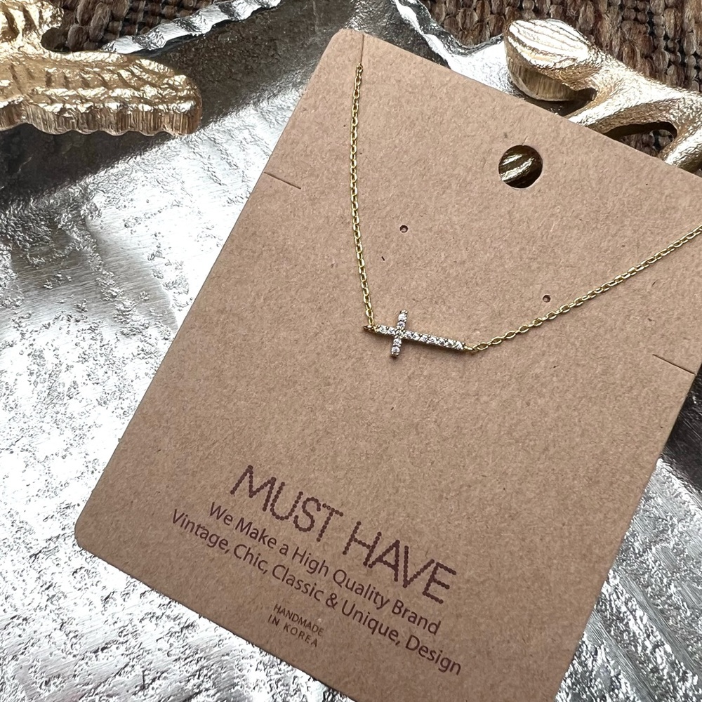 Must Have Gold Necklace with Pave Crystal Accents 18”
